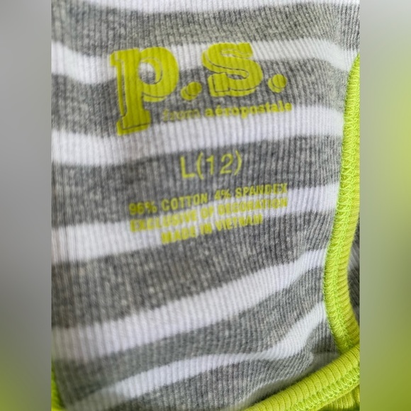 P.S. Large (10-12) Kids Tank Top Gray with Neon Green Stripes - Picture 5 of 6